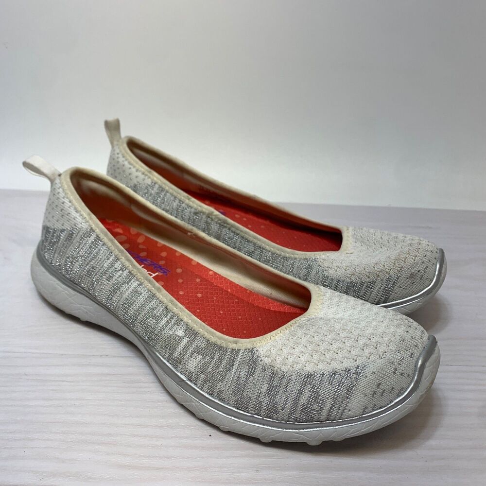 Skechers Air‎ Cooled Memory Foam Shoes Women’s 7.5 White/Silver  Slip On 23325